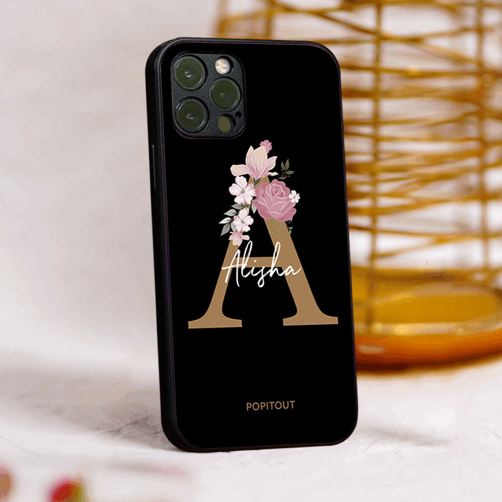 Limited Edition Black Floral Name Liquid Glass Case